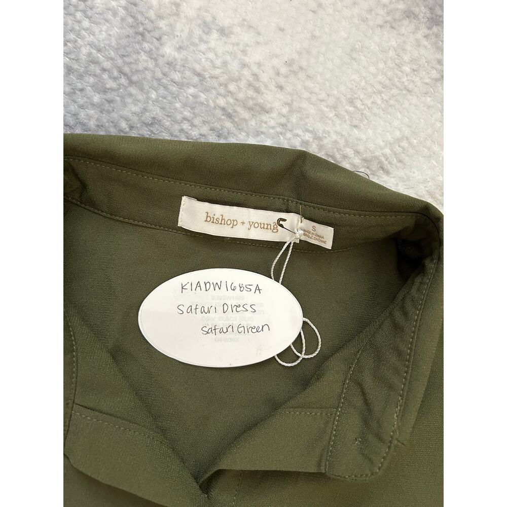 Bishop + Young Safari Olive Green Puff Sleeve Button Up Midi Dress - Small NWT - Picture 7 of 12